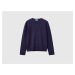 Benetton, Dark Blue Crew Neck Sweater In Merino Wool