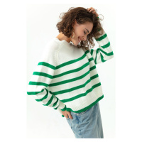 Lafaba Dámský zelený oversize pruhovaný pletený svetr