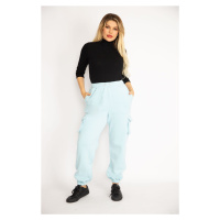 Şans Women's Plus Size Blue 3 Yarn Cargo Pocket Tracksuit Bottom