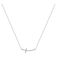 Brilio Silver Jemný stříbrný náhrdelník Křížek se zirkony NCL22W