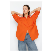 Trendyol Orange Cotton Oversize Wide Fit Woven Shirt