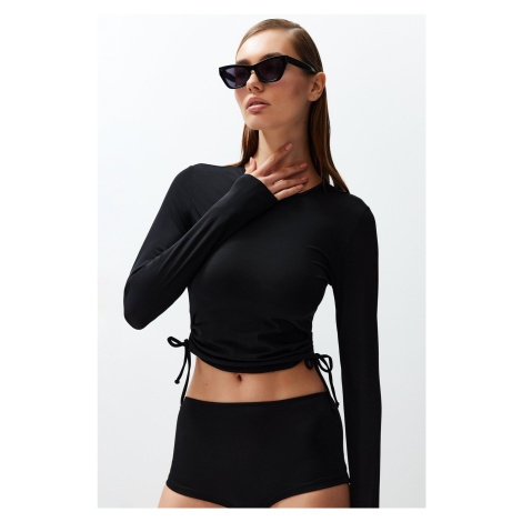 Trendyol Black Swim Tunnel Long Sleeve Bikini Top