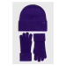 Vlněná čepice a rukavice Lauren Ralph Lauren fialová barva