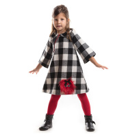 Denokids Pompom Girl Child Black White Plaid Long Sleeve Winter Dress