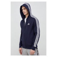 Bavlněná mikina adidas pánská, tmavomodrá barva, s kapucí, vzorovaná, IC0434