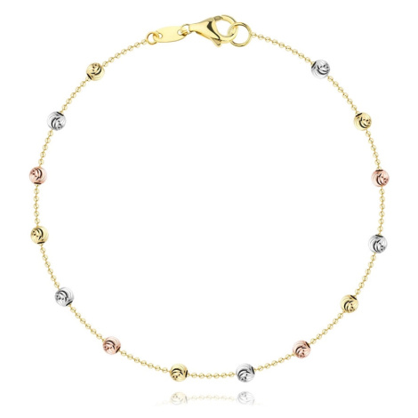 Náramek ze smíšeného 14karátového zlata - kuličky z bílého, růžového a žlutého zlata, obloučky Šperky eshop