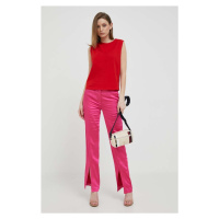 Kalhoty United Colors of Benetton dámské, růžová barva, jednoduché, high waist
