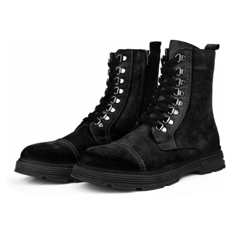 Ducavelli Military Genuine Leather Anti-slip Sole Lace-Up Long Suede Boots Black.