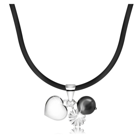 Náhrdelník - gumová šňůrka na krk s přívěsky z 925 stříbra, srdce, perla, květ Šperky eshop