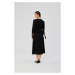 S365 Viskózové šaty áčkového střihu s vázacími rukávy - černé
