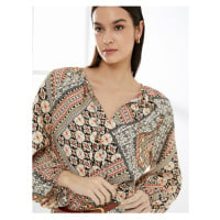 Koton Balloon Sleeve Blouse Ethnic Patterned Window Detailed Viscose Blend