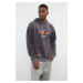 Trendyol Anthracite Oversize/Wide Cut Hooded Embroidered Anti-pilling Fleece Sweatshirt