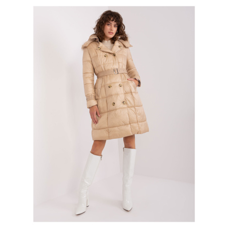Zateplená dlouhá dámská zimní bunda v béžové barvě Factory Price