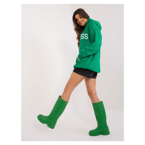 Zelený dámský oversize svetr s kapucí Fashionhunters