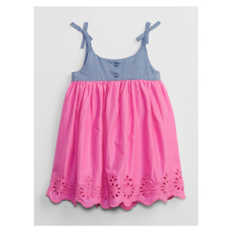 Růžové holčičí šaty šaty na ramínka s madeirou GAP