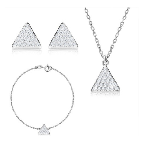 Trojdílná sada, stříbro 925 - rovnostranný trojúhelník se zirkony, řetízek Šperky eshop