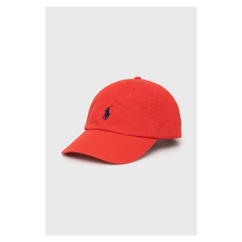 Bavlněná čepice Polo Ralph Lauren červená barva, s aplikací