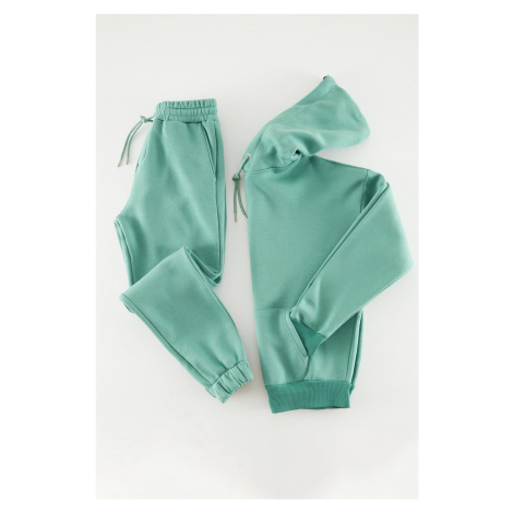 Trendyol Green Tracksuit Oversize/Wide-Fit Hooded Elastic Leg Fleece Inner