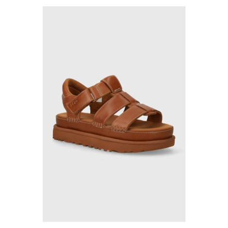 Kožené sandály UGG Goldenstar Strap dámské, hnědá barva, na platformě, 1154650