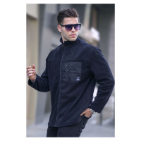 Madmext Black Men's Stand-Up Collar Zippered Windproof Outdoor Fleece Sweatshirt 6046.
