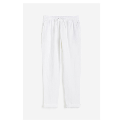 H & M - Lněné kalhoty jogger - bílá H&M