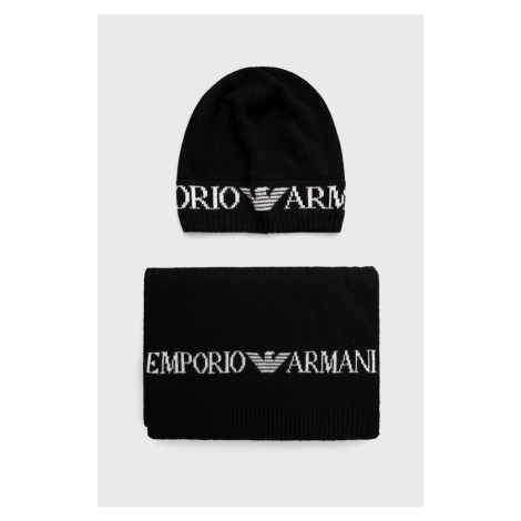 Čepice a šála Emporio Armani černá barva