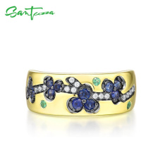 Masivní stříbrný prsten s pozlacením modré kytky FanTurra