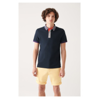 Avva Men's Navy Blue 100% Cotton Polo Neck Regular Fit T-shirt