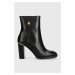 Kožené kotníkové boty Tommy Hilfiger FEMININE TH HARDWARE BOOTIE dámské, černá barva, na podpatk