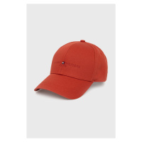 Bavlněná čepice Tommy Hilfiger červená barva, hladká