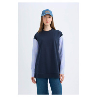 DEFACTO Navy Blue Regular Fit Long Sleeve Basic Plain Sweatshirt Tunic