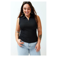 Trendyol Curve Black Fitted Polo Neck Flexible Knitted Blouse