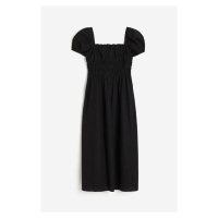 H & M - Šaty z lněné směsi's žabkováním v pase - černá