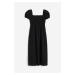 H & M - Šaty z lněné směsi's žabkováním v pase - černá