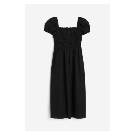 H & M - Šaty z lněné směsi's žabkováním v pase - černá H&M
