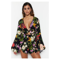 Trendyol Floral Patterned Woven Striped Blouse and Short Set