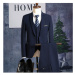 Pánský oblek 3v1 s mini nápisy blejzer + kalhoty + vesta