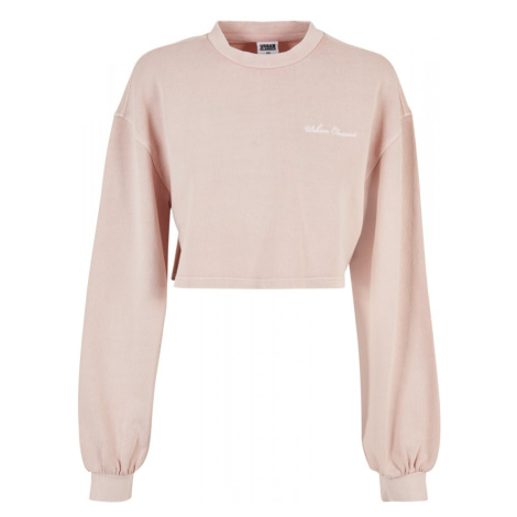 Ladies Cropped Small Embroidery Terry Crewneck - pink Urban Classics