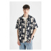 DEFACTO Relax Fit Polo Neck Printed Short Sleeve Shirt