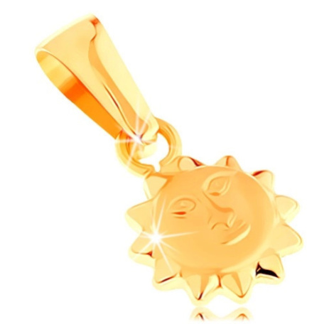 Přívěsek ve žlutém 14K zlatě - lesklé vypouklé slunce s matnou tváří Šperky eshop