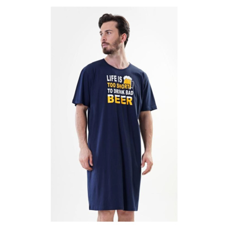 Pánská noční košile s krátkým rukávem Vienetta Secret Life is beer | tmavě modrá