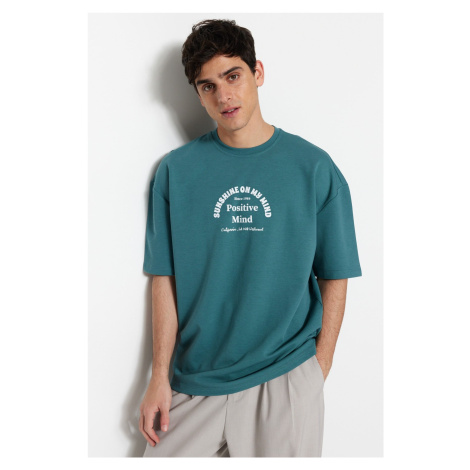 Trendyol Oversize/Wide-Fit Crew Neck Short Sleeve Text Printed Thick Cotton T-Shirt