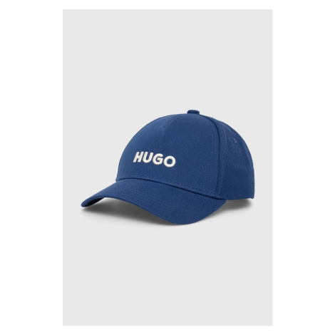 Bavlněná baseballová čepice HUGO tmavomodrá barva, s aplikací Hugo Boss