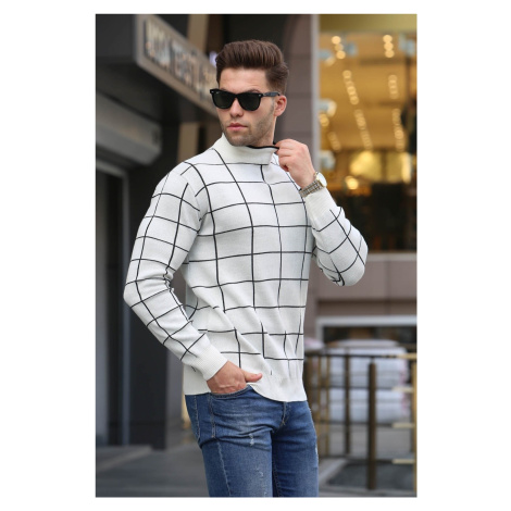 Madmext Checked Ecru Knitwear Sweater 5796