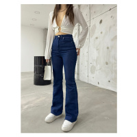 BİKELİFE Women's Navy Blue High Waist Flexible Camisole Jeans