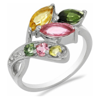 Prsten stříbrný s broušenými vícebarevnými turmalíny Ag 925 023241 MT - 58 mm , 3,5 g
