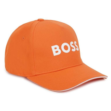 Dětská bavlněná čepice BOSS oranžová barva, s aplikací Hugo Boss