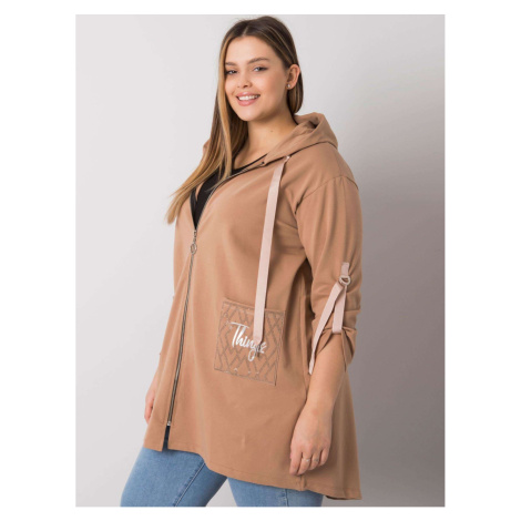 Plus size camel sweatshirt with Zurich zip Fashionhunters