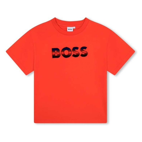 Dětské bavlněné tričko BOSS červená barva, s potiskem Hugo Boss