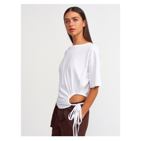 Dilvin 30184 Gathered T-shirt-white